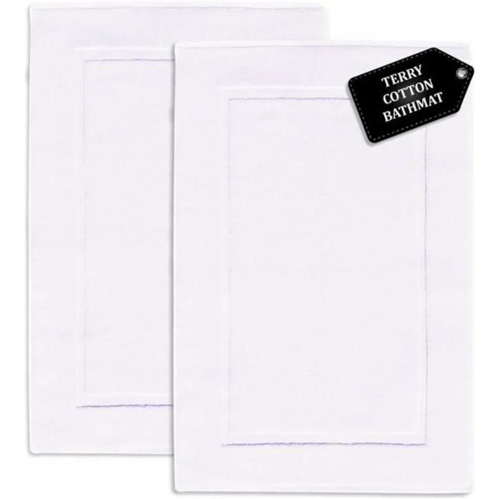 White Cotton Bath Mat Set of 2 20x30 Soft Absorbent Quick Dry Washable Bathroom